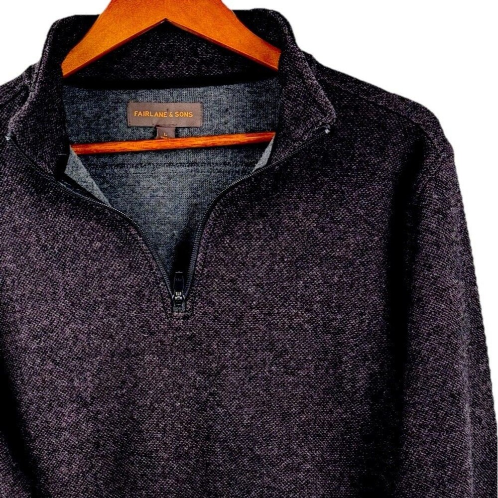 Fairlane & Sons Sweater Mens Large 1/4 Zip Black Charcoal Long Sleeve Hem Cuff